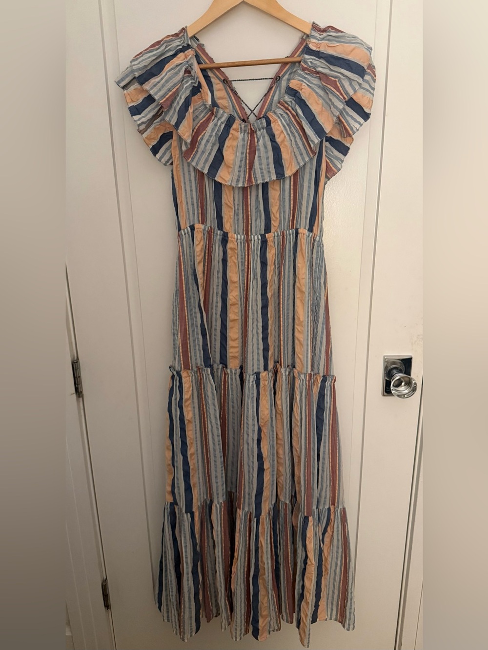 Ulla Johnson Verena Striped Dress in Blue, Peach & White
